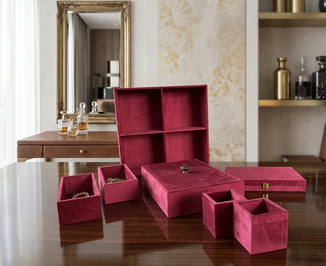 Luxury Velvet Wedding Storage Box Set – Deep Red