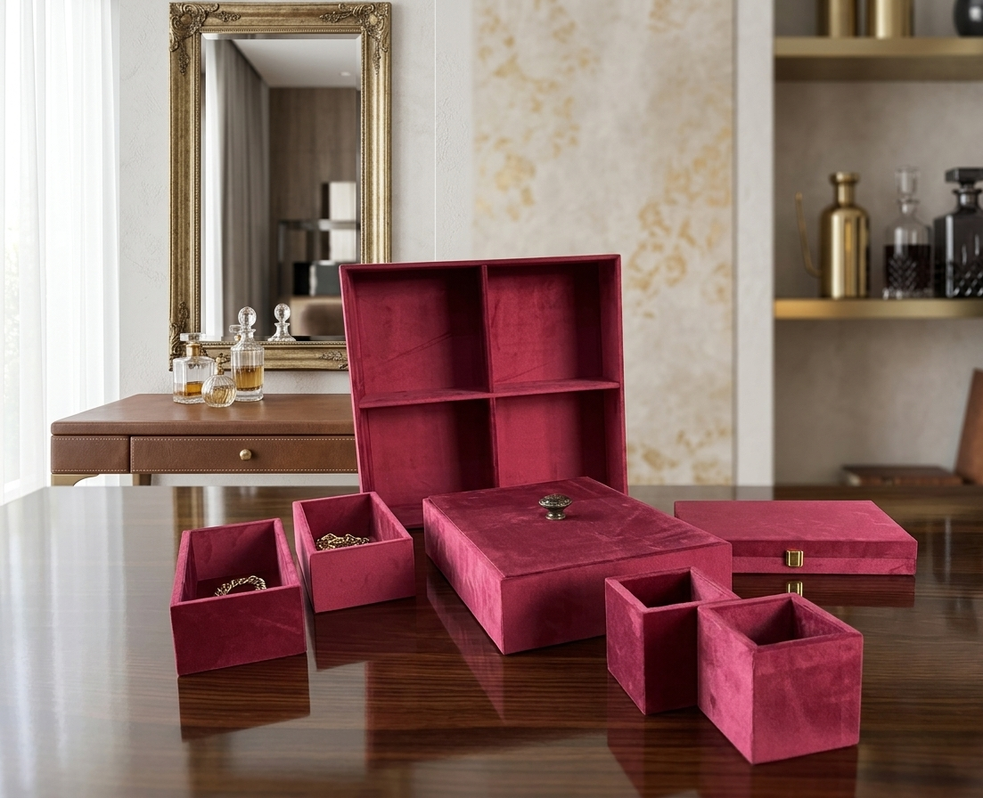 Luxury Velvet Wedding Storage Box Set – Deep Red